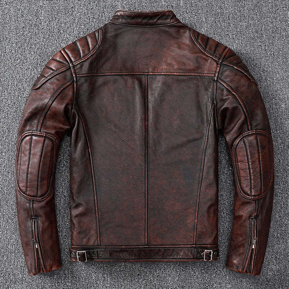 Vintage Brown Genuine Leather Jacket Men Motorcycle Coat Brown Motorcycle Leather Jacket For Men's Luxury Jackets For Bikers Men's Biker Clothes Spring Autumn