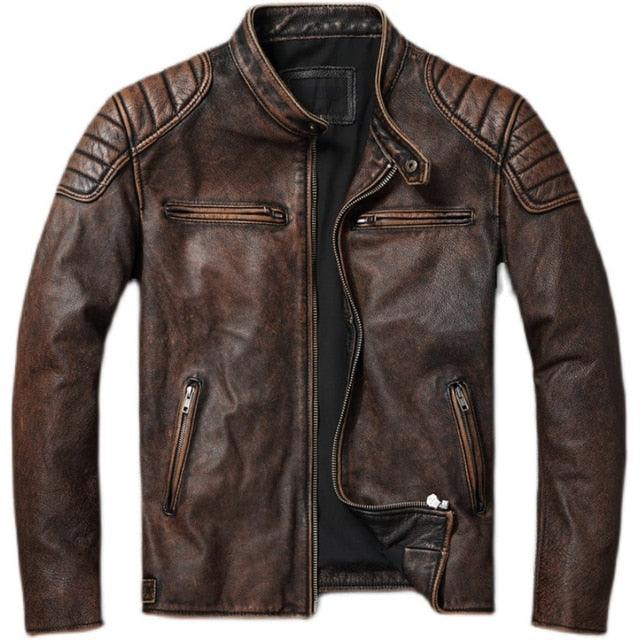 Vintage Brown Genuine Leather Jacket Men Motorcycle Coat Brown Motorcycle Leather Jacket For Men's Luxury Jackets For Bikers Men's Biker Clothes Spring Autumn